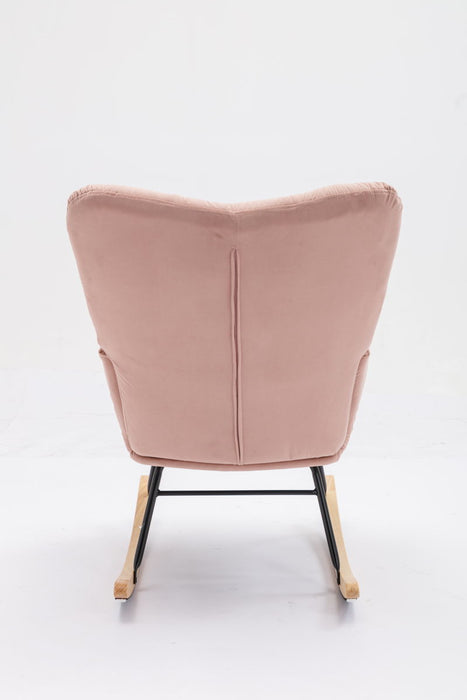 Mid-Century Modern Teddy Fabric Tufted Upholstered Rocking Chair Padded Seat For Living Room Bedroom