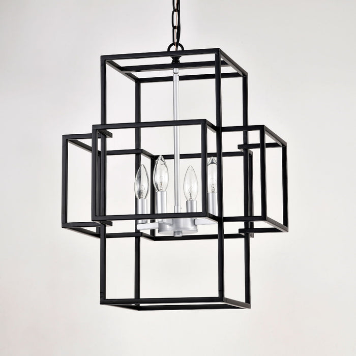 4 Light Metal Lantern Tiered Pendant Hanging Light Fixtures, Industrial Farmhouse Adjustable Height Chandeliers For Dining Room Hallway Foyer Entryway (E12 Bulbs Not Included)