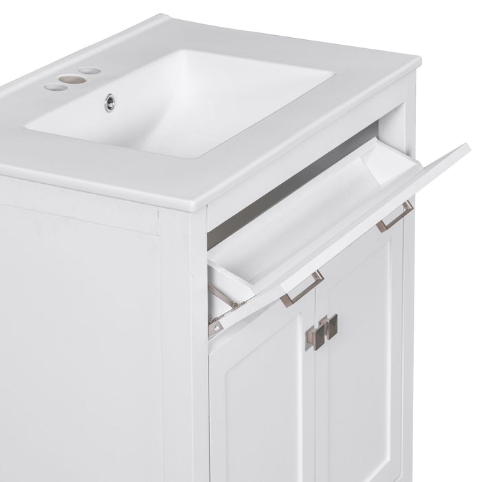 Bathroom Vanity With Ceramic Sink, Modern Single Bathroom Cabinet With 2 Doors And A Shelf, Soft Close Doors