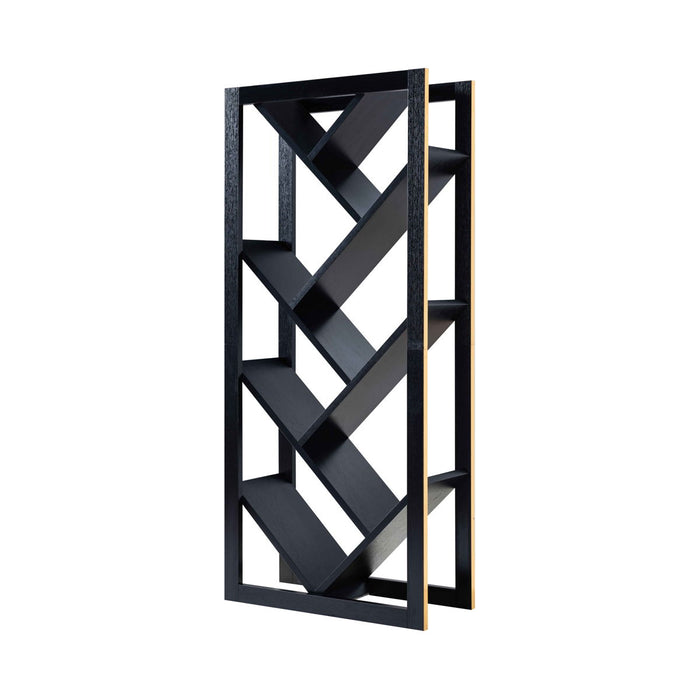 Abstract Bookcase With Seven V-Shape Shelves - Black & Faux Gold Trim