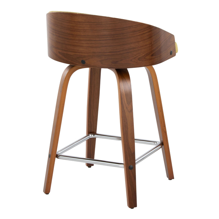 Shiraz - Mid-Century Modern Fixed Height Stool With Swivel With Square Footrest (Set of 2)