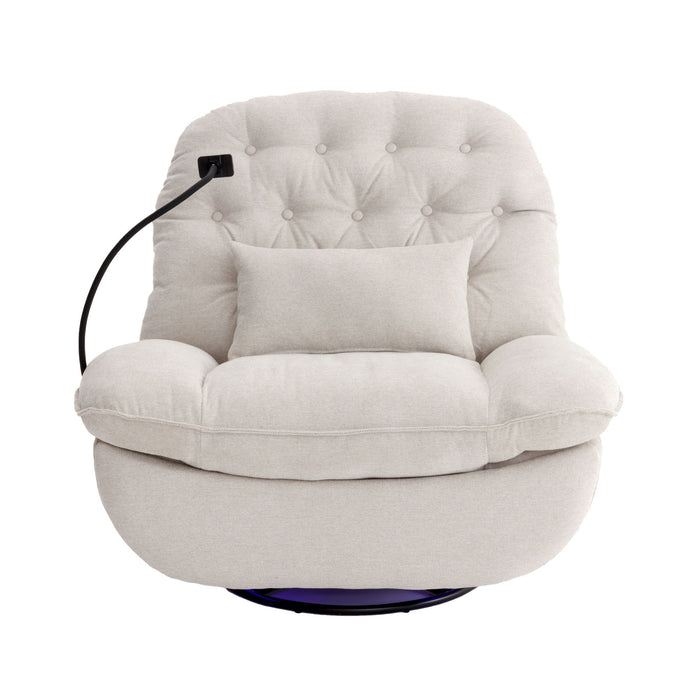 270° Swivel Power Recliner With Voice Control - Bluetooth Music Player, USB Ports, Atmosphere Lamp, Hidden Arm Storage And Mobile Phone Holder For Living Room, Bedroom, Apartment