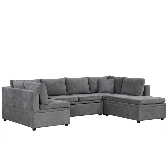 Oversized Sectional Sofa U-Shaped Sofa Couch Pull-Out Sofa Bed With Two Throw Pillows For Living Room