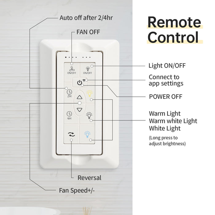 Indoor Ceiling Fan With Dimmable Led Light 5 Solid Wood Blades Remote Control Reversible Dc Motor With Smart App Control - White