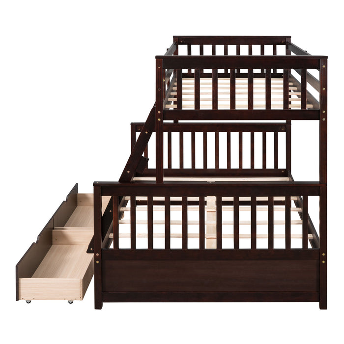 Twin Over Full Bunk Bed With Ladders And Two Storage Drawers