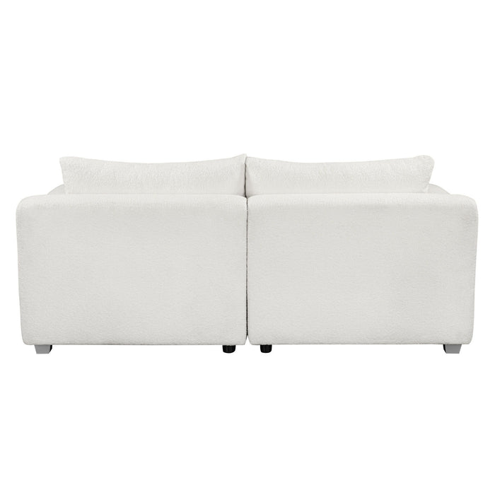 Modern Loop Yarn Sofa, One Piece Seat Frame, Minimalist 2-3 Seat Couch Easy To Install, Loveseats With Extra Wide Domed Arms For Living Room (2 Pillows) - White