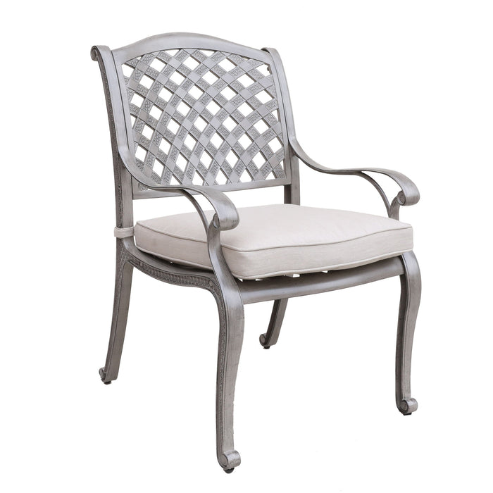 Heritage Grey Outdoor Aluminum Dining Arm Chair With Cushion - Gray
