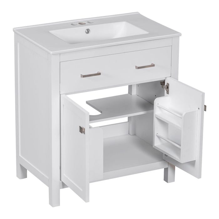 Bathroom Vanity With Ceramic Sink, Modern Single Bathroom Cabinet With 2 Doors And A Shelf, Soft Close Doors