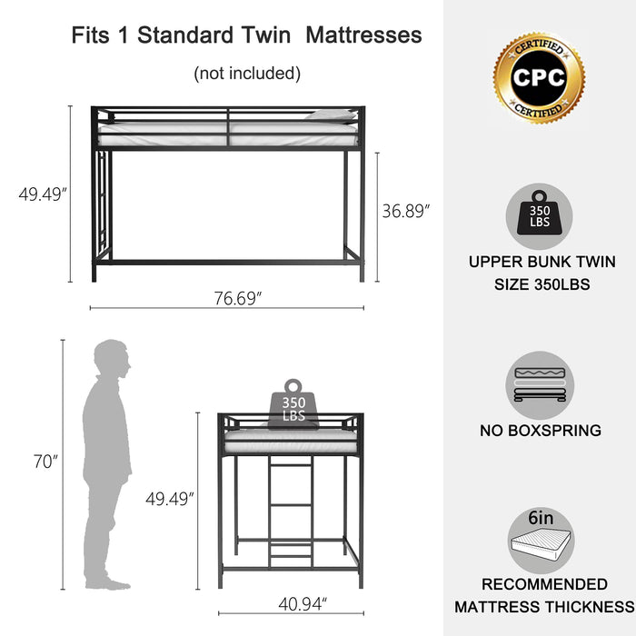 Adam - Junior Twin Loft Bunk - Black