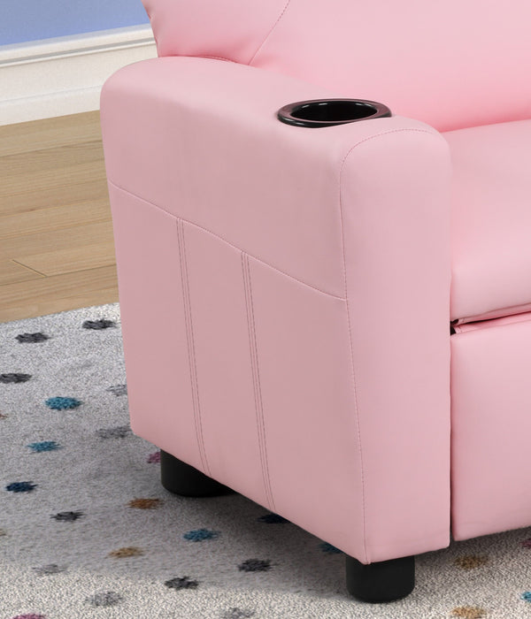 Marisa - Pink PU Leather Kids Recliner Chair With Cupholder - Pink