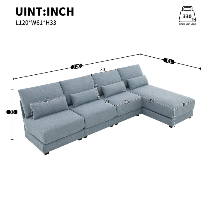 Oversized Deep Seat Sectional Sofa With Reversible Chaise, Loop Yarn Fabric 5-Seat Armless Indoor Furniture, Convertible L-Shaped Couch For Living Room, Apartment