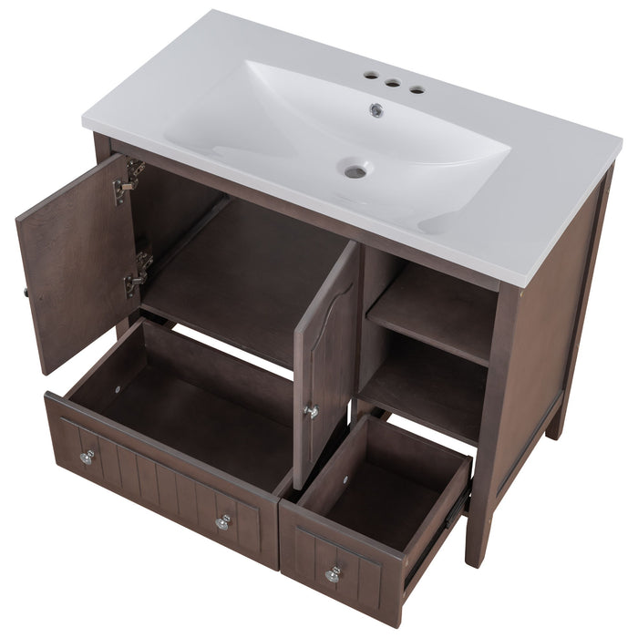 Bathroom Vanity With Ceramic Basin, Bathroom Storage Cabinet With Two Doors And Drawers, Solid Frame, Metal Handles