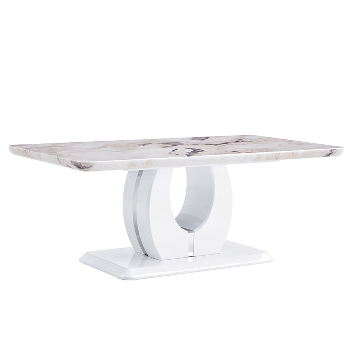 Modern Simple Luxury Imitation Marble Dining Table Rectangular Coffee Table, The Computer Desk, The Game Table, Suitable For Dining Room, Living Room, Terrace, Kitchen - White