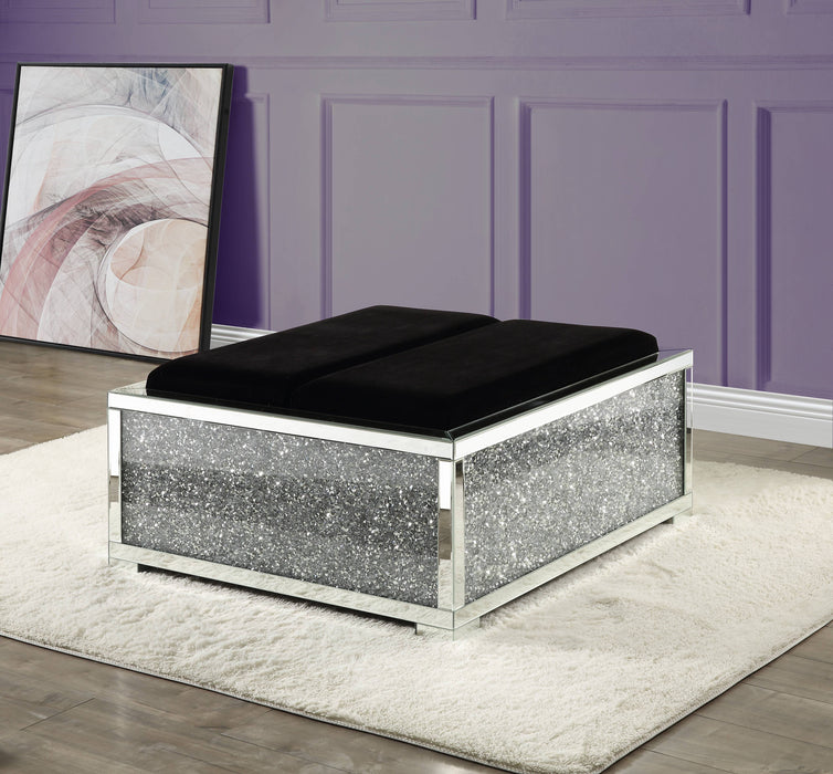 Noralie - Large Sized Mirrored And Faux Diamonds Ottoman With Storage - Silver