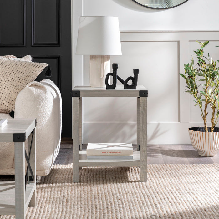 Rustic Industrial Metal X 2 Tier Side Table - Stone Gray