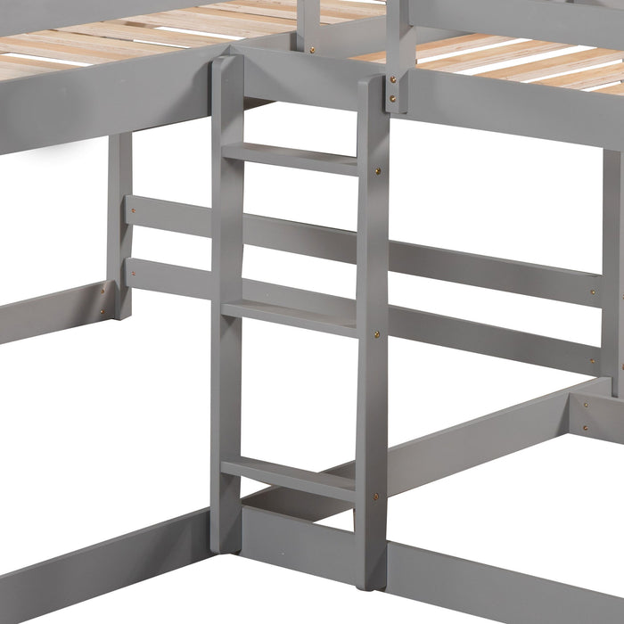 L-Shaped Bunk Bed With Slide And Short Ladder