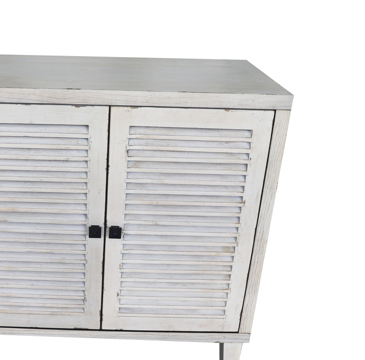 Accent Cabinet 4 Shutter Door Wooden Cabinet Sideboard Buffet Server Cabinet Storage Cabinet, For Living Room, Entryway, Hallway, Office, Kitchen And Dining Room - Distressed White