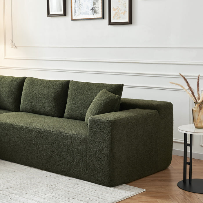 Sponge Sectional Sofa Couch For Living Room, L Shaped Modern Lamb Modular High Density Sponge Floor Sofa, Sherpa Fabric Sofa Couch With Chaise Lounge, Upholstered Corner Cloud Couch - Green