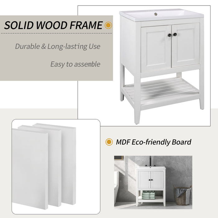 Bathroom Vanity Base Only, Soild Wood Frame, Bathroom Storage Cabinet With Doors And Open Shelf