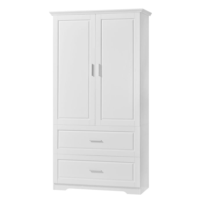 Tall Bathroom Storage Cabinet, Cabinet With Two Doors And Drawers, Adjustable Shelf, MDF Board - White