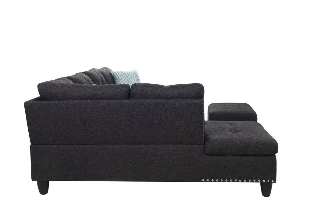 Alger - 98" Wide Left Hand Facing Sofa & Chaise With Ottoman - Charcoal Grey