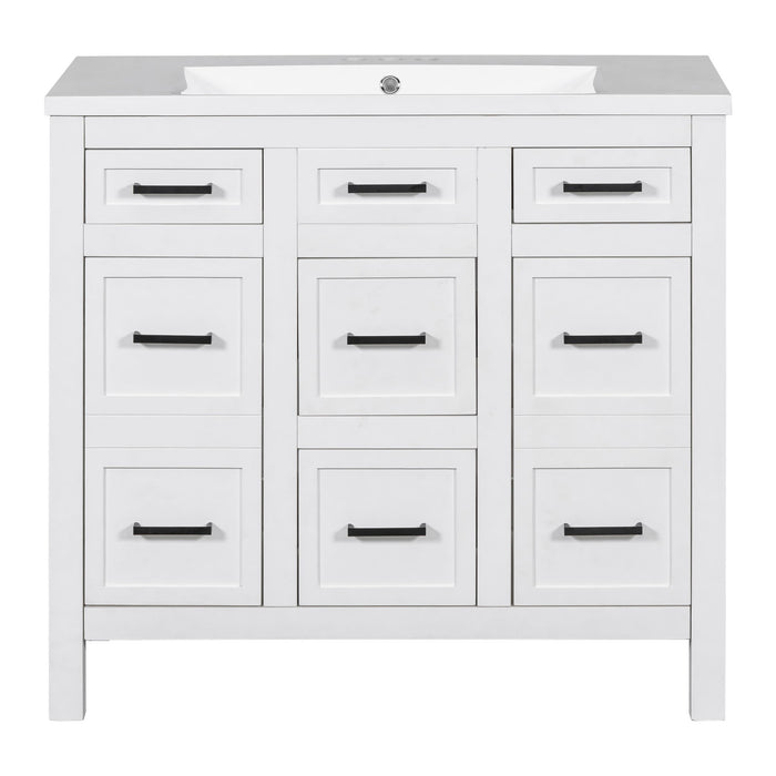 Bathroom Vanity Cabinet With Resin Integrated Sink 4 Drawers, 2 Doors - White