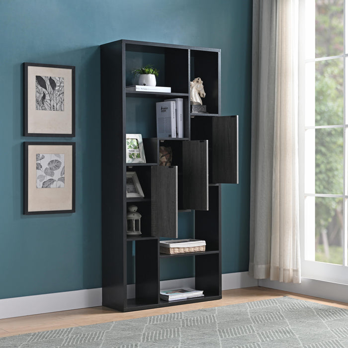 Bookcase Display Storage Cabinet - Black & Distressed Grey