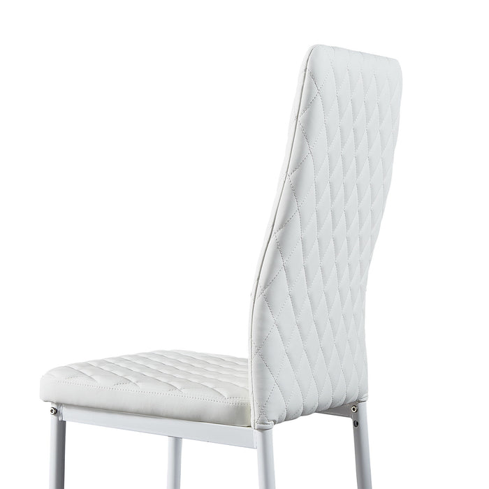 Modern Minimalist Dining Chairs, Fireproof Leather Sprayed, Metal Pipe Diamond Grid Pattern