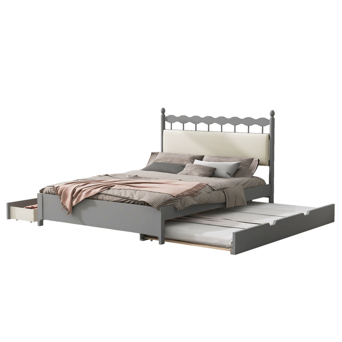 Wooden Storage Platform Bed, With 2 Big Drawers & Trundle