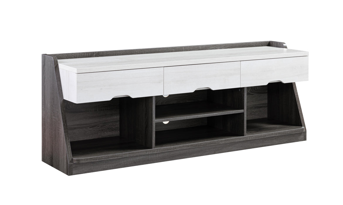 62" TV Console With 3 Drawers, 4 Shelves For Storage - White Oak & Distressed Grey