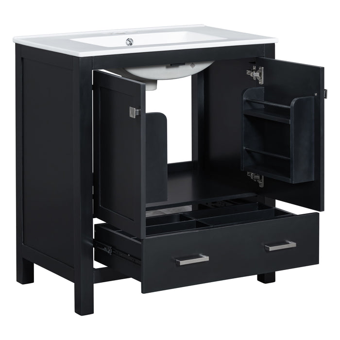 Bathroom Vanity With Single Sink, Combo Cabinet Undermount Sink, Bathroom Storage Cabinet With Two Doors And A Drawer, Soft Closing, Multifunctional Storage, Solid Wood Frame