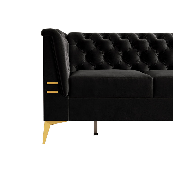 Luxurious Velvet Sofa With Gold Legs, Modern Chesterfield Design, Tufted Upholstery, 3 Seat Couch For Living Room And Office