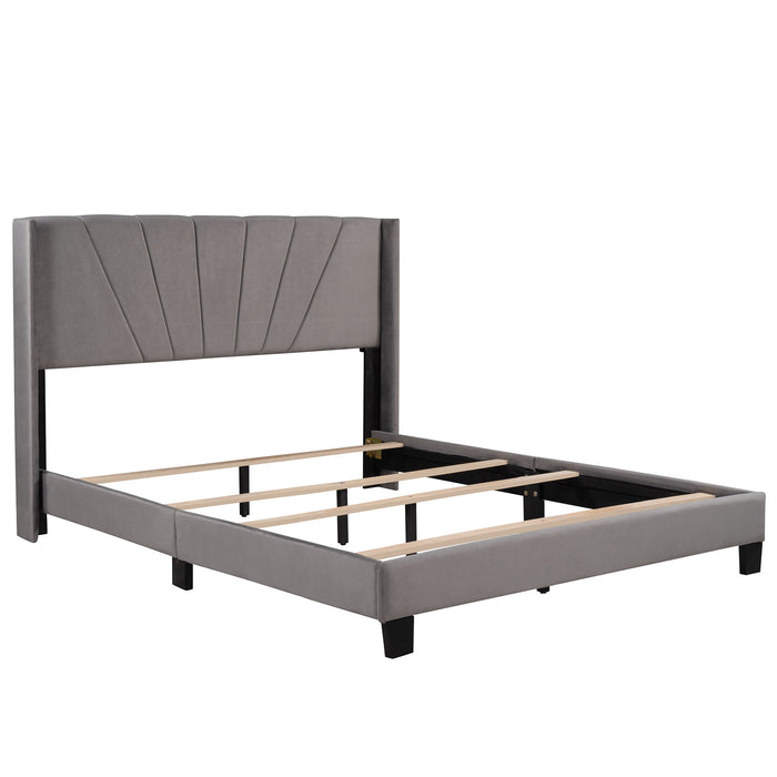 Queen Size Velvet Upholstered Platform Bed, Box Spring Needed