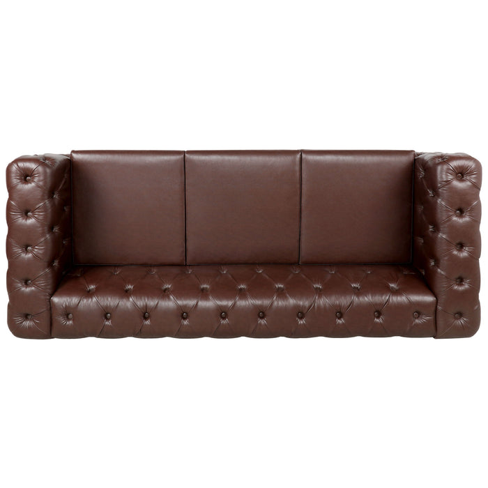 84.06" Width Traditional Square Arm Removable Cushion 3 Seater Sofa - Dark Brown