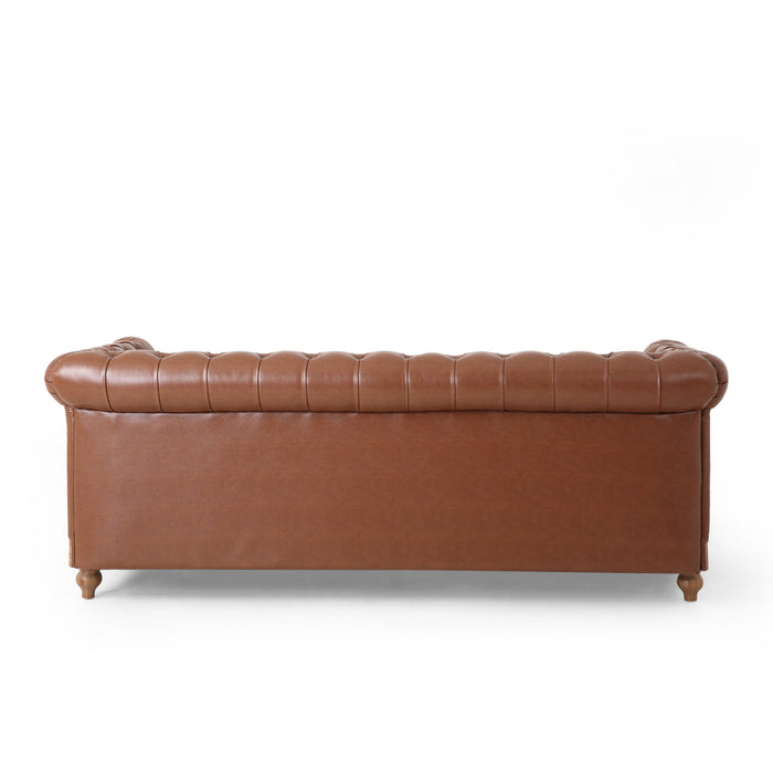 Comfy 3 Seat Sofa With Wooden Legs, Retro Style For Living Room And Study