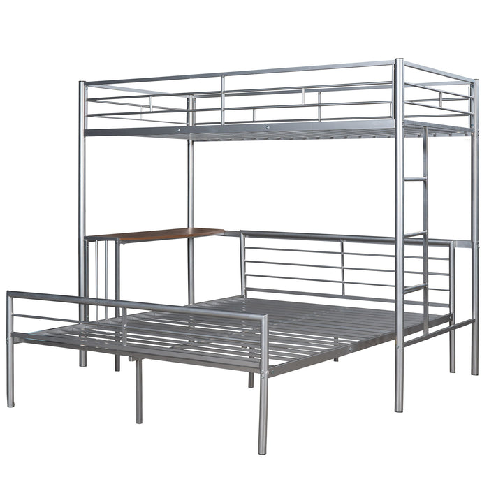 Twin Over Full Metal Bunk Bed With Desk, Ladder And Quality Slats For Bedroom - Silver