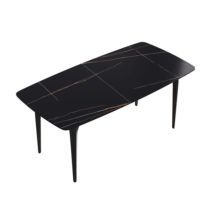 70.87" Modern Artificial Stone Curved Metal Leg Dining Table, Can Accommodate 6-8 People