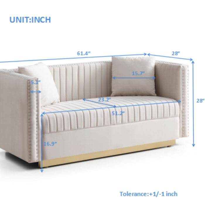 Contemporary Vertical Channel Tufted Sofa Loveseat Modern Upholstered Couch For Living Room With 2 Pillows