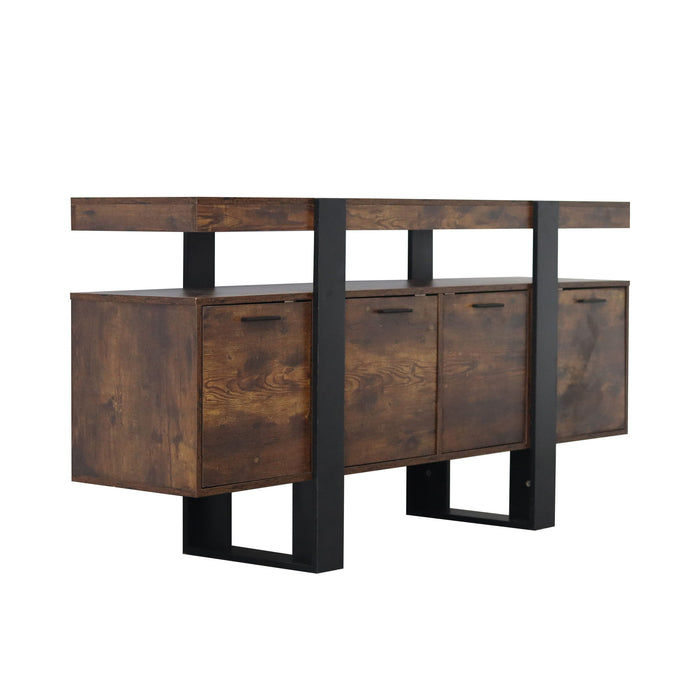 Modern TV Stand With Storage Cabinets For 75" TV, Wood TV Entertainment Center TV Media Console Table With Metal Leg For Living Room - Brown