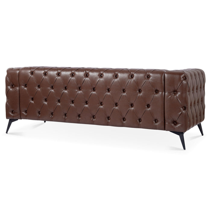 84.06" Width Traditional Square Arm Removable Cushion 3 Seater Sofa - Dark Brown