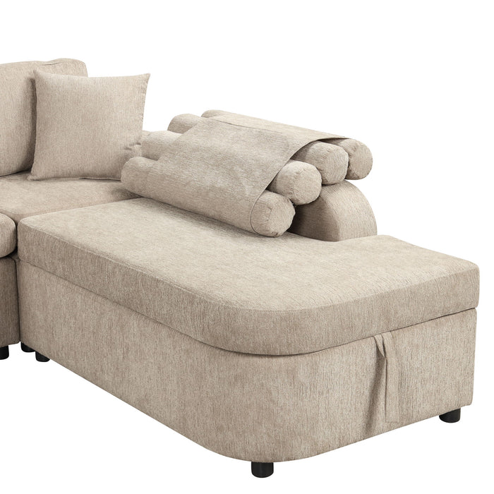 L-Shaped Couch Sectional Sofa With Storage Chaise, Cup Holder And USB Ports For Living Room