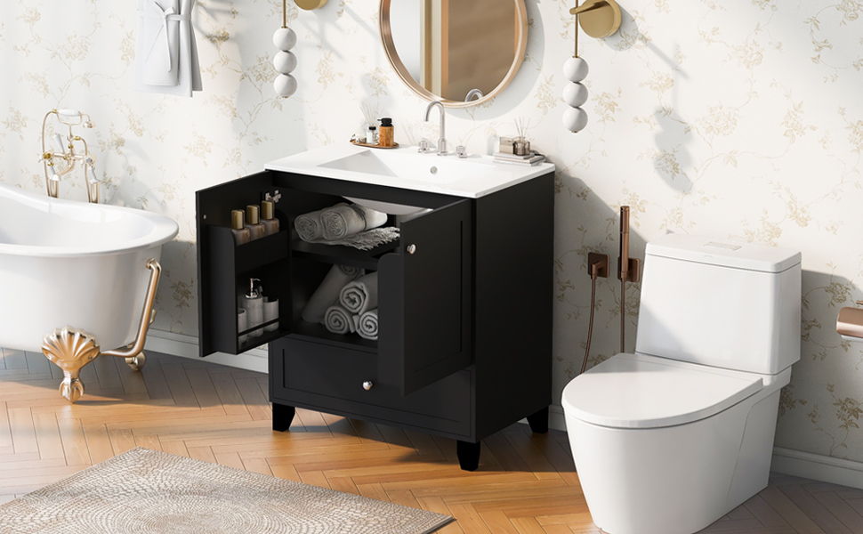 Bathroom Vanity Set With Ceramic Sink And Ample Storage Space Ideal For Small Bathrooms