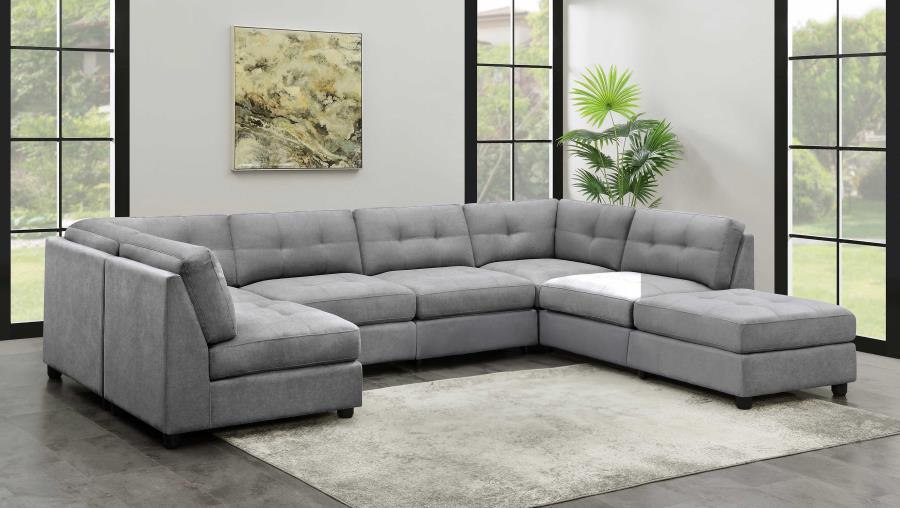 Claude - 7 Piece Upholstered Modular Tufted Sectional - Dove