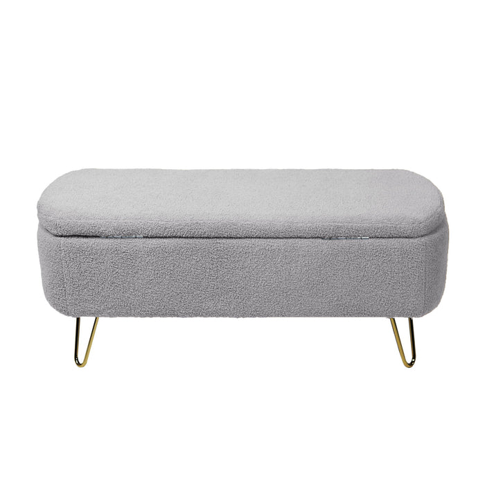 Storage Ottoman Bench For End Of Bed Gold Legs, Modern Camel Faux Fur Entryway Bench Upholstered Padded With Storage For Living Room Bedroom