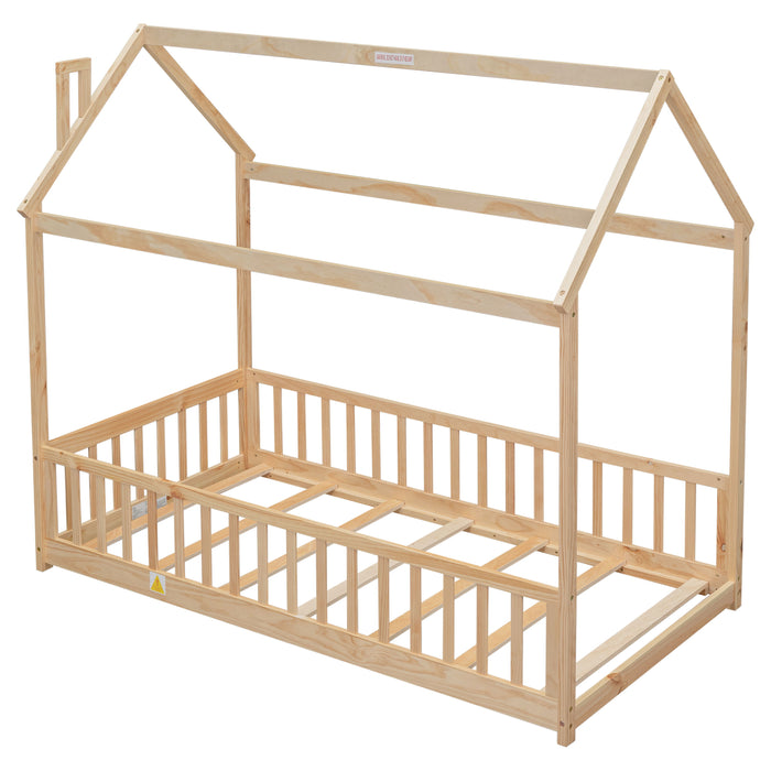 House Bed With Guardrails, Slats