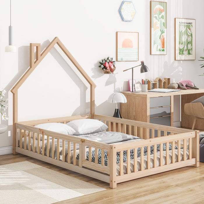 House-Shaped Headboard Floor Bed With Fence