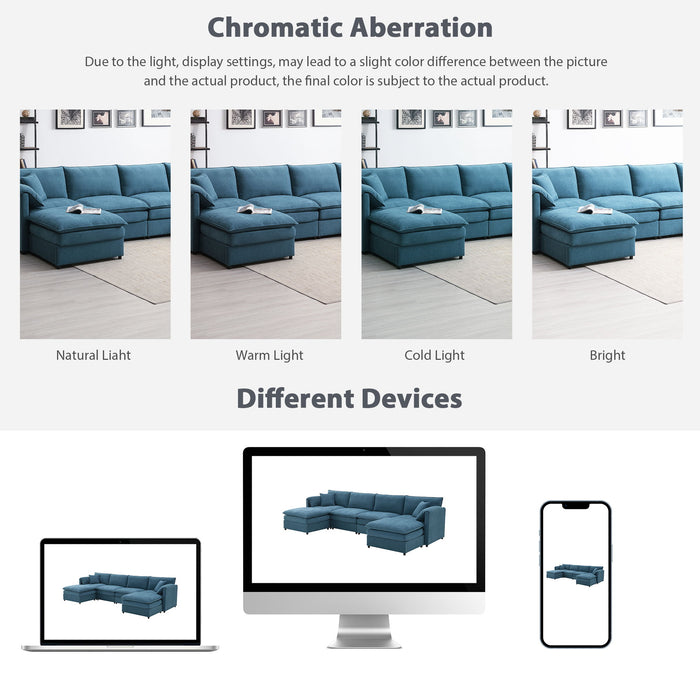 Chenille Modular Sectional Sofa, U Shaped Cloud Couch Set With Double Cushions, 6 Seat Sleeper Sofa Bed With Ottomans, Oversized Indoor Furniture For Living Room