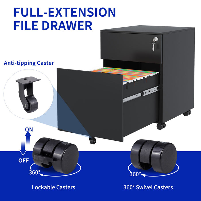 2 Drawer Mobile File Cabinet With Lock Steel File Cabinet For Legal / Letter / A4 / F4 Size / Home / Office Design