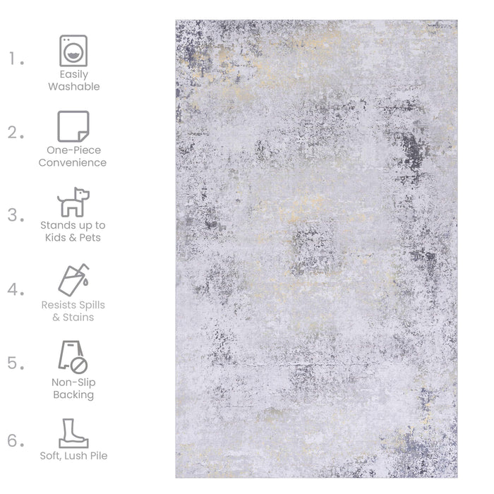 3' x 5' Area Rug, Washable, Low-Pile, Non-Slip, Non-Shedding, Foldable, Kid & Pet Friendly - Gray