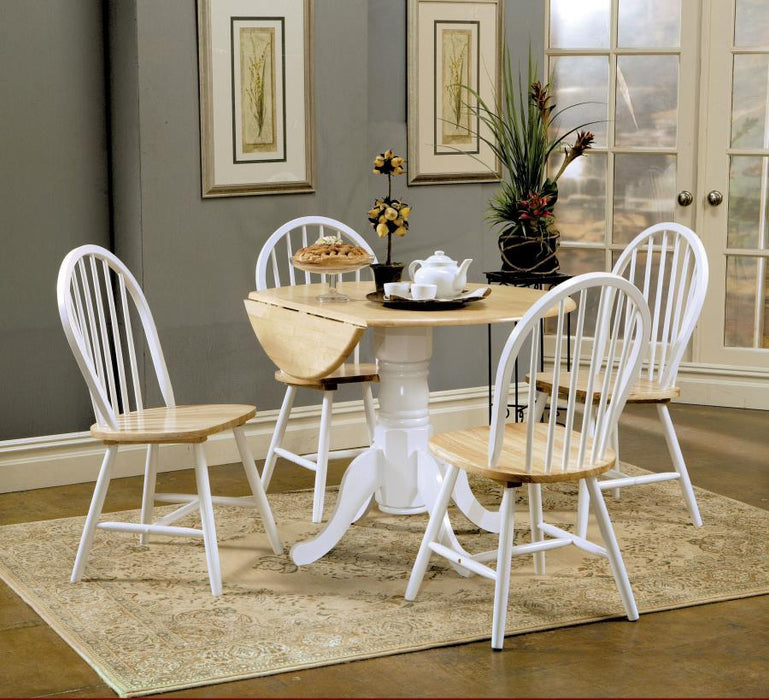 Allison - Drop Leaf Round Dining Table - Natural Brown And White